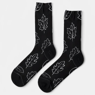 Schwarz-weiße Herbstlaub-Socken   Minimalistischer Socken