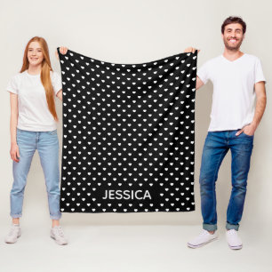 Schwarz Weiße Herzen Polka Punkt Muster Personalis Fleecedecke