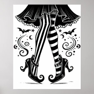 Schwarz & Weiße Hexenbeine Whimsical Halloween Poster