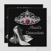 Schwarz-weiße High Heels Rot und Schwarz Quinceane Einladung (Vorne/Hinten)