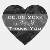 Schwarz-weiße Hochzeit "danke" Herz-Aufkleber (Vorderseite)