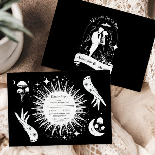 Schwarz-weiße Hochzeit der Tarot-Karte Liebhaber RSVP Karte