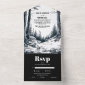 Schwarz-weiße Hochzeit des Boho-Bergwaldes All In One Einladung (Innen Boden)