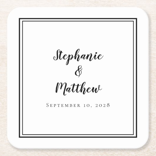 Schwarz-weiße Hochzeit Einfaches Modernes Minimali Rechteckiger Pappuntersetzer (Vorderseite)