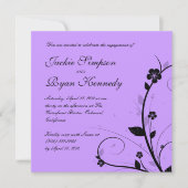 Schwarz-weiße Hochzeit Einladung Floral Lila Silbe (Vorderseite)