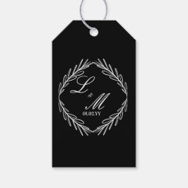 Schwarz-weiße Hochzeit für Monogramm-Skriptzweig Geschenkanhänger