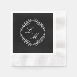 Schwarz-weiße Hochzeit für Monogramm-Skriptzweig Serviette