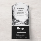 Schwarz-weiße Hochzeit im Bergwald All In One Einladung (Innen Boden)