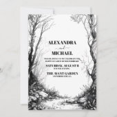 Schwarz-weiße Hochzeit im Bergwald Einladung (Vorderseite)
