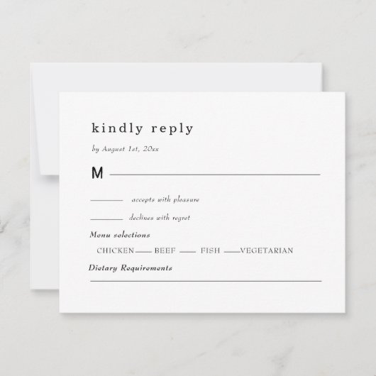 Schwarz-weiße Hochzeit, Laub-Wappen RSVP Karte (Vorderseite)