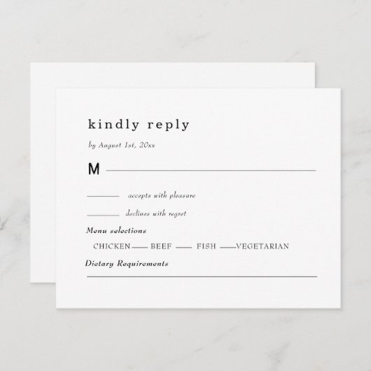 Schwarz-weiße Hochzeit, Laub-Wappen RSVP Karte (Vorne/Hinten)