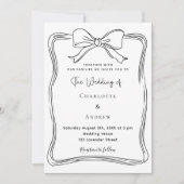 Schwarz-weiße Hochzeit mit Bow Hand Einladung (Vorderseite)
