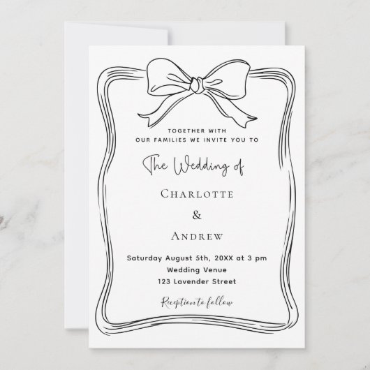 Schwarz-weiße Hochzeit mit Bow Hand Einladung (Vorderseite)