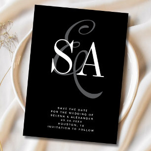 Schwarz-weiße Hochzeit mit elitärer Schrift Save The Date