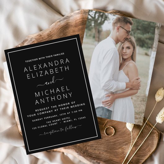 Schwarz-weiße Hochzeit mit Foto Einladung