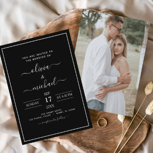 Schwarz-weiße Hochzeit mit Foto Einladung