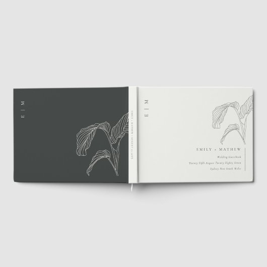 Schwarz-weiße Hochzeit mit Leafy Palm Gästebuch (Voll)