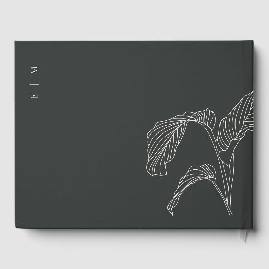 Schwarz-weiße Hochzeit mit Leafy Palm Gästebuch (Rückseite)