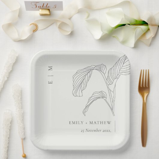 Schwarz-weiße Hochzeit mit Leafy Palm Pappteller (Hochzeit)