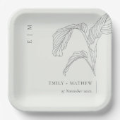 Schwarz-weiße Hochzeit mit Leafy Palm Pappteller (Vorderseite)