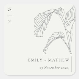 Schwarz-weiße Hochzeit mit Leafy Palm Quadratischer Aufkleber