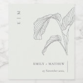 Schwarz-weiße Hochzeit mit Leafy Palm Weinetikett (Einzelnes Label)