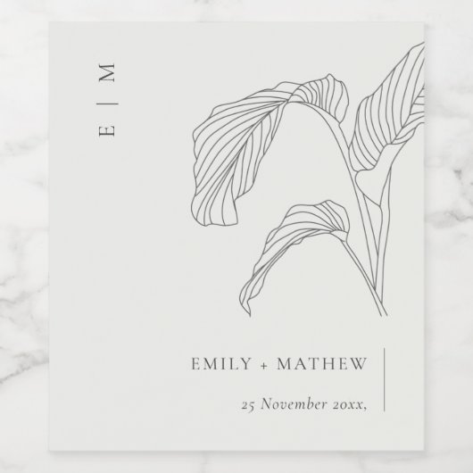 Schwarz-weiße Hochzeit mit Leafy Palm Weinetikett (Einzelnes Label)