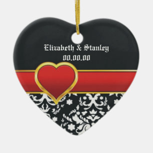 Schwarz-weiße Hochzeit mit rotem Damast Keramikornament