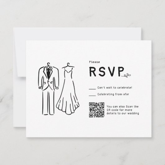 Schwarz-weiße Hochzeit mit weißer Hand RSVP Karte (Vorderseite)
