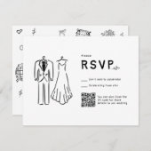 Schwarz-weiße Hochzeit mit weißer Hand RSVP Karte (Vorne/Hinten)