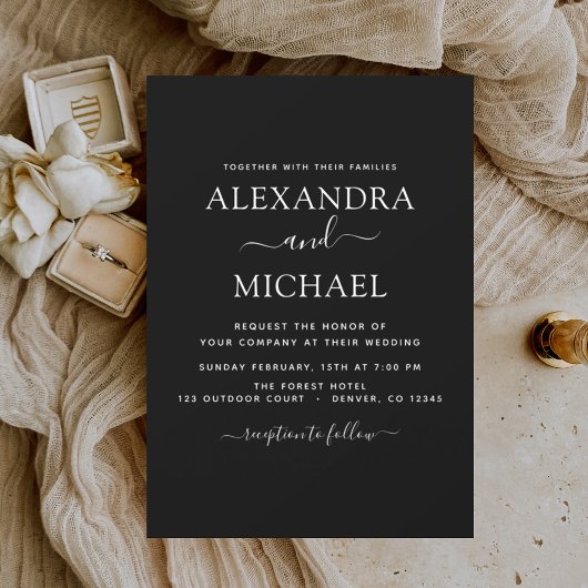 Schwarz-weiße Hochzeit - Moderne Einladung Flyer