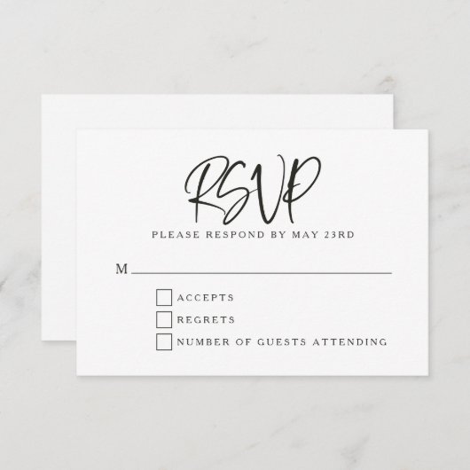 Schwarz-weiße Hochzeit moderner Schriftzeichen RSVP Karte (Vorne/Hinten)