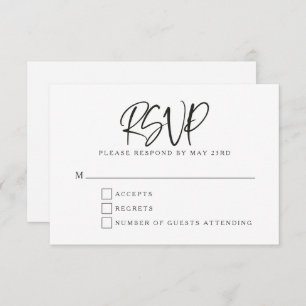 Schwarz-weiße Hochzeit moderner Schriftzeichen RSVP Karte