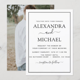 Schwarz-weiße Hochzeit Romantisches Foto Einladung