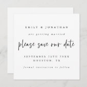 Schwarz-weiße Hochzeit speichert das Datum Mitteilungskarte (Vorne/Hinten)