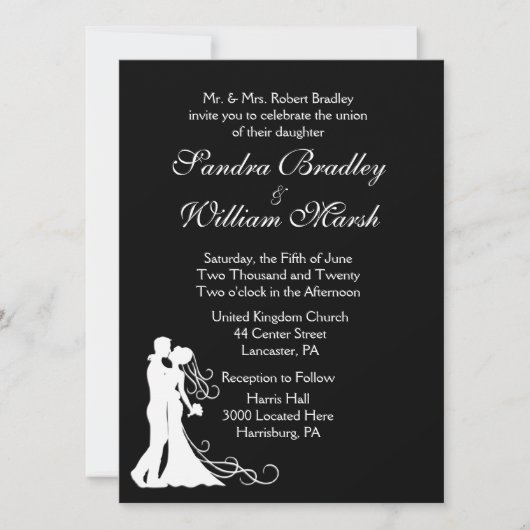 Schwarz-weiße Hochzeit von Braut und Groom Einladung (Vorderseite)