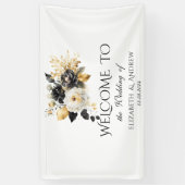 Schwarz-weiße Hochzeit von Gold-Blume Banner (Vertikal)