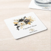 Schwarz-weiße Hochzeit von Gold-Blume Rechteckiger Pappuntersetzer (angewinkelt)