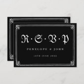 Schwarz-weiße Hochzeit von Gothic Frame RSVP Karte (Vorne/Hinten)