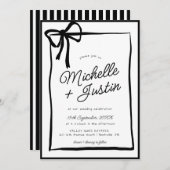 Schwarz-weiße Hochzeit von Hand Drawn Ribbon Einladung (Vorne/Hinten)