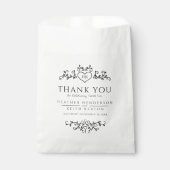 Schwarz-weiße Hochzeit von Leaf Herzmonogramm dank Geschenktütchen (Vorderseite)