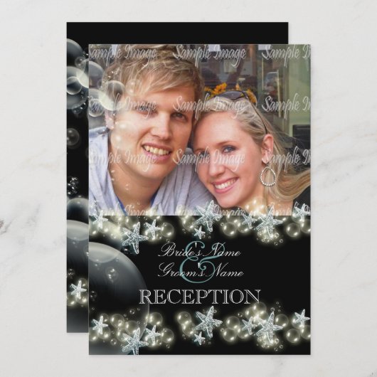 Schwarz-weiße Hochzeit von Starfish Einladung (Vorne/Hinten)