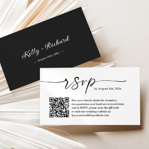 Schwarz-weiße Hochzeits-RSVP-Online-Website-QR-Cod Begleitkarte