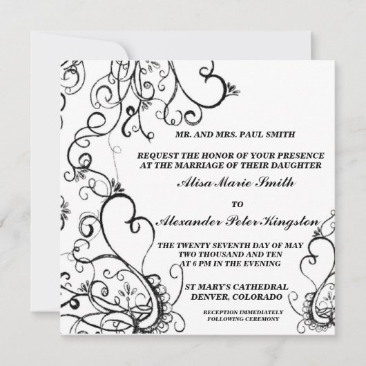 Schwarz-weiße Hochzeitsankündigungen Einladung (Vorderseite)