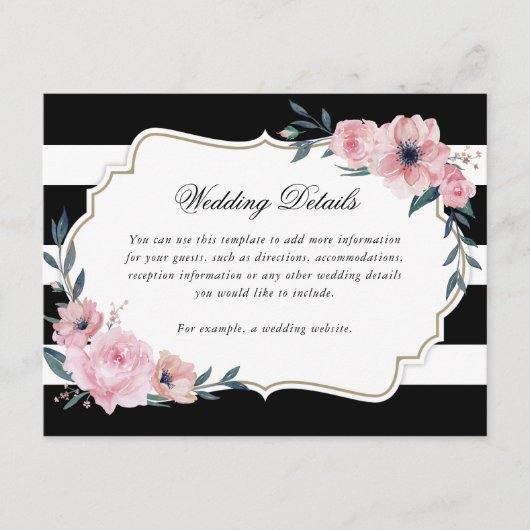 Schwarz-weiße Hochzeitsdetails in Aquarellfarbe Ro Begleitkarte (Vorderseite)