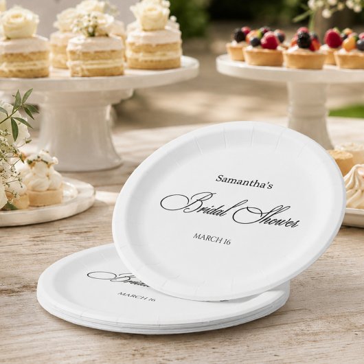 Schwarz-weiße Hochzeitsdusche Elegantes Skript Pappteller