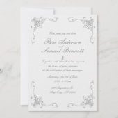 Schwarz-weiße Hochzeitseinladung Barockrahmen Einladung (Vorderseite)