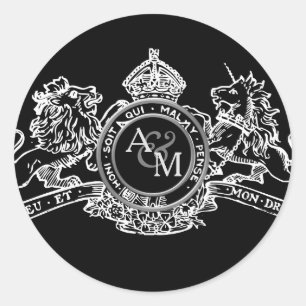 Schwarz-weiße Hochzeitsemblem Lion Unicorn Runder Aufkleber