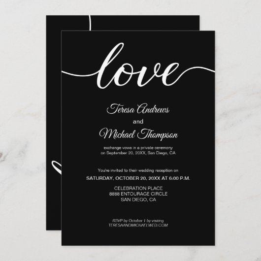 Schwarz-weiße Hochzeitsempfehlung Einladung (Vorne/Hinten)