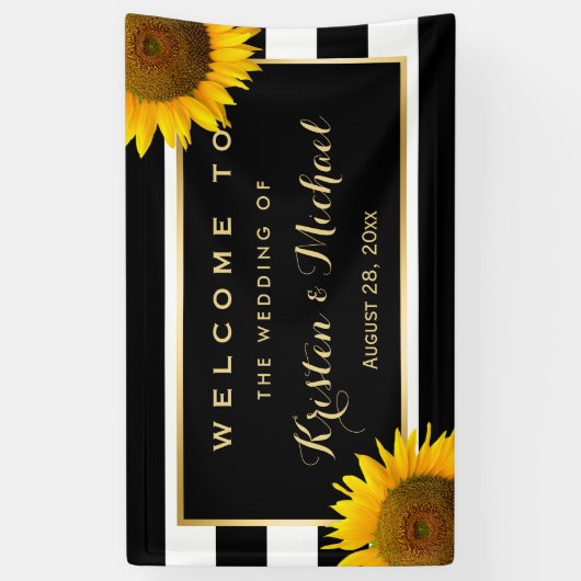 Schwarz-weiße Hochzeitsfeier mit rustikaler Gelbbl Banner (Vertikal)